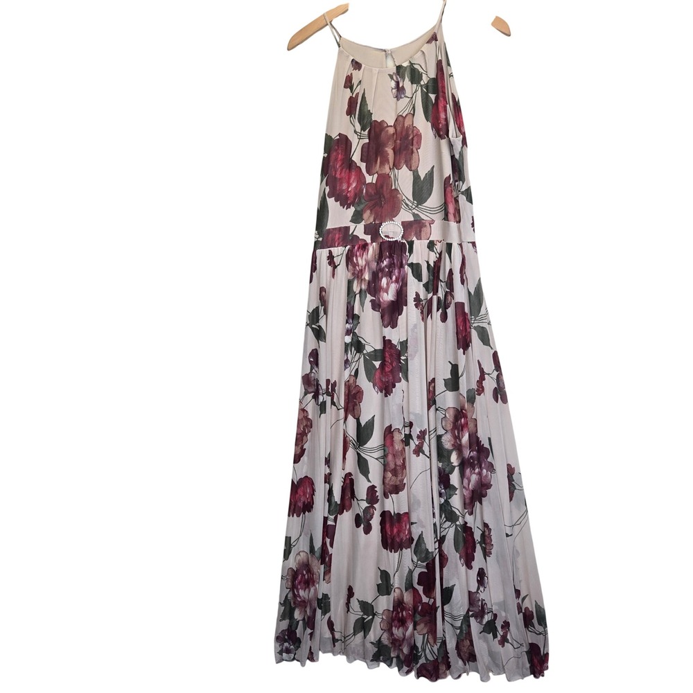 Alexa B Floral Print Maxi Dress Size‎ 10P Halter Neck Mesh Keyhole 90s Y2K